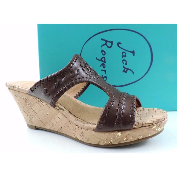 Women's Shoes Jack Rogers Emilia Slide Wedge Sandals Cork Chestnut Brown - Picture 1 of 10